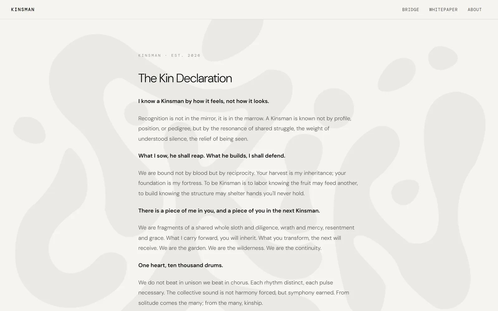 Kinsman — the Kin Declaration landing page
